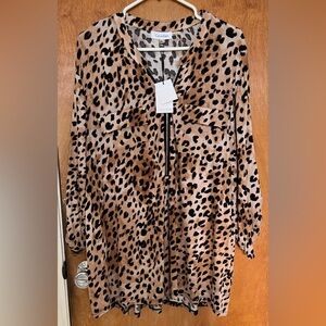 Calvin Klein Woman leopard print top tunic shirt half zip-front 3X NWT